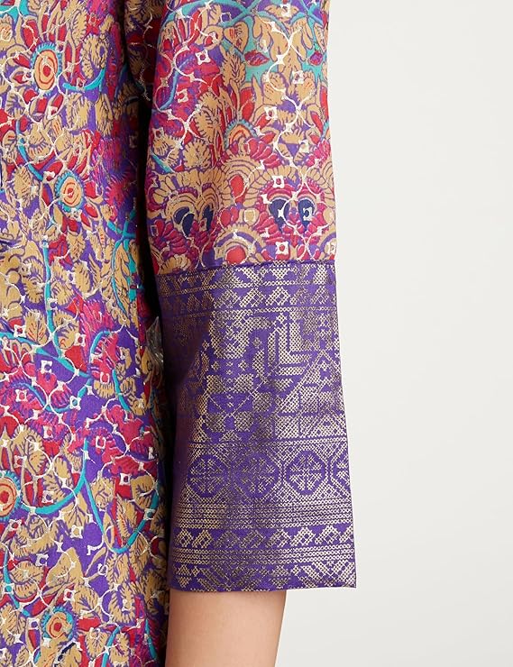 BIBA Women Purple Voile Regular Straight Printed Kurta Slim Pant Suit Set - Image 5