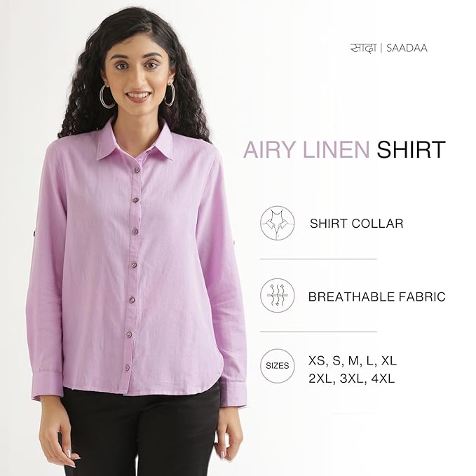 SAADAA Airy Linen Shirt | Shirt for Women | Solid Casual Women's Shirt - Image 3